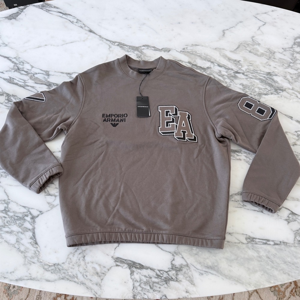 Emporio Armani Men's Cotton Sweatshirt Brown Varsity 1981 Milano EM004882 MED